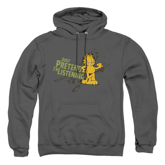 Garfield Just Pretend Im Listening Mens Hoodie Charcoal Officially Licensed