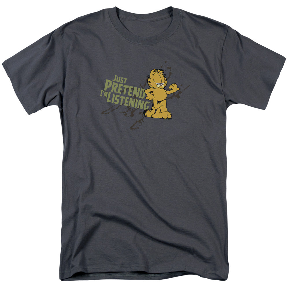Garfield Just Pretend Im Listening Mens T Shirt Charcoal
