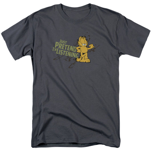Garfield Just Pretend Im Listening Mens T Shirt Charcoal