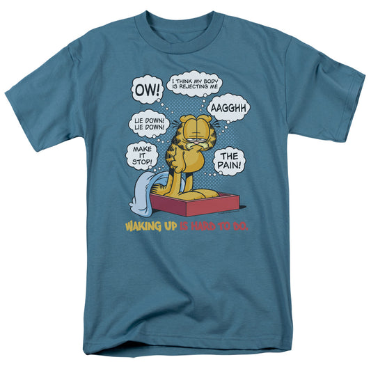 Garfield Waking Up Is Hard To Do Mens T Shirt Slate