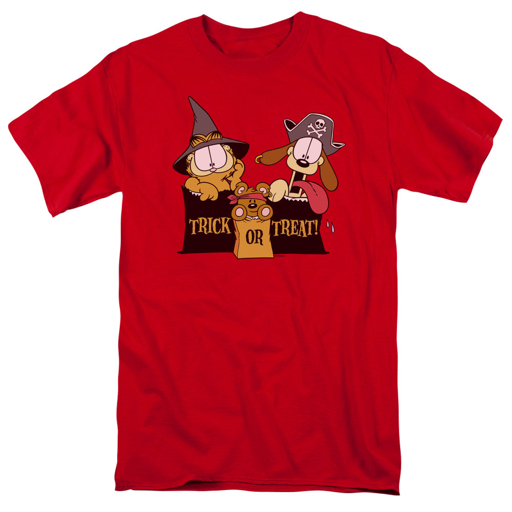Garfield Trick Or Treat Mens T Shirt Red