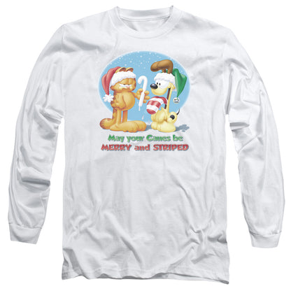 Garfield Merry And Striped Mens Long Sleeve Shirt White Officially Licensed