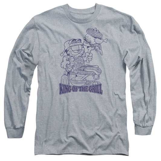 Garfield King Of The Grill Mens Long Sleeve Shirt Athletic Heather Officially Licensed