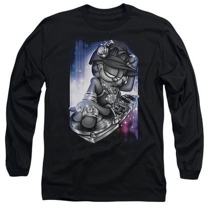 Garfield Dj Lazy Mens Long Sleeve Shirt Black Officially Licensed