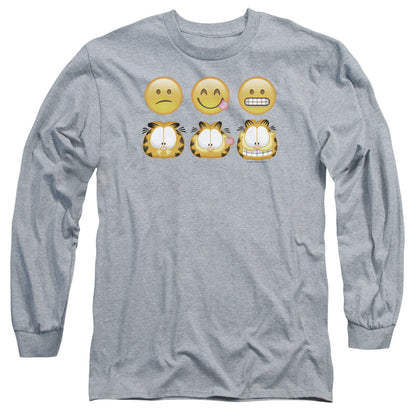 Garfield Emojis Mens Long Sleeve Shirt Athletic Heather Officially Licensed