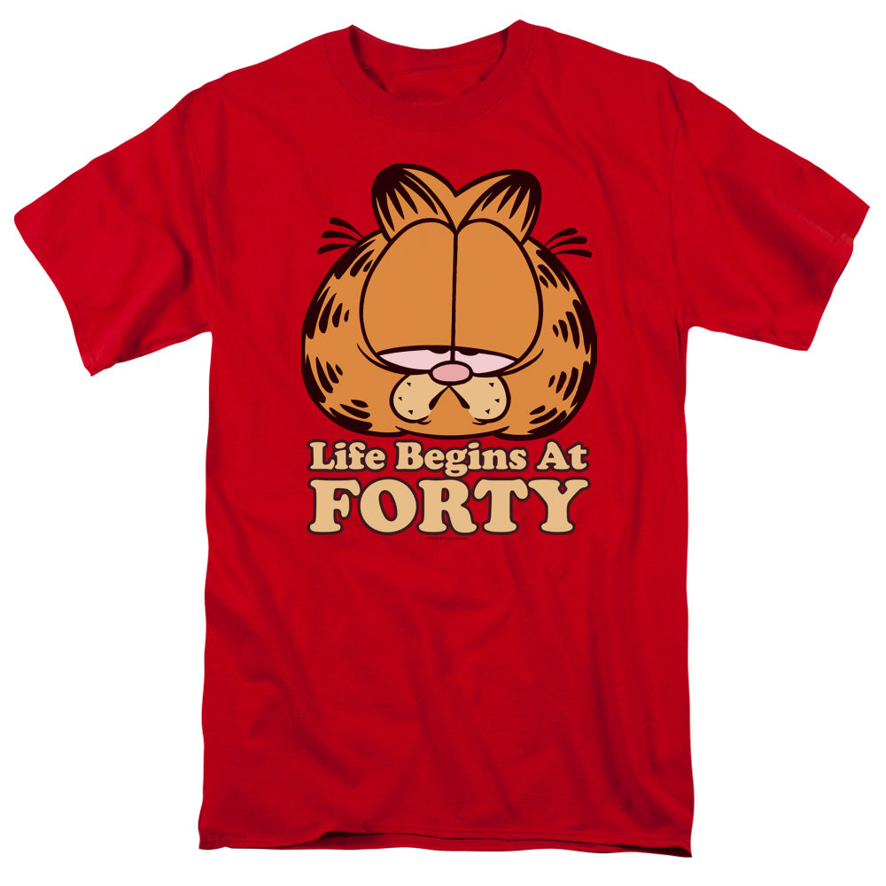 Garfield Life Begins At Forty Mens T Shirt Red