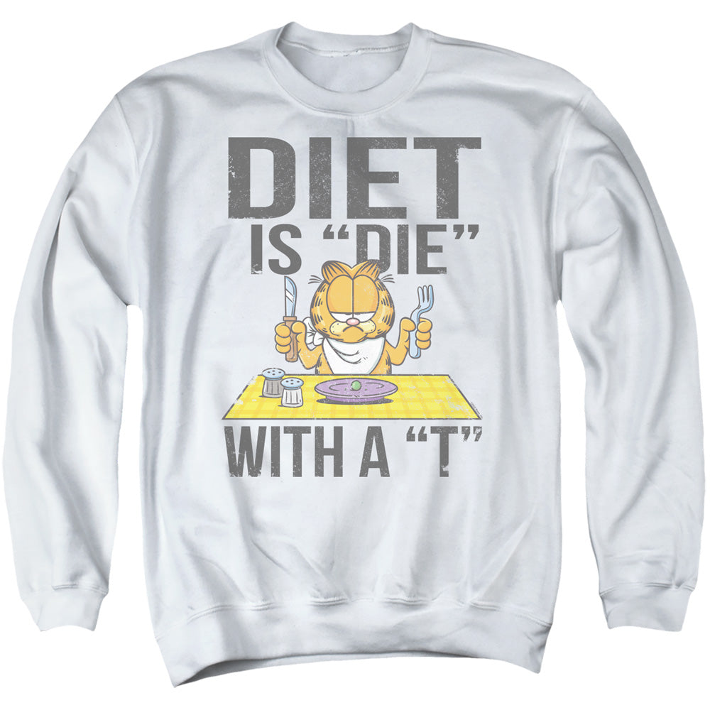 Garfield Diet Is Die With A T Mens Crewneck Sweatshirt White Officially Licensed