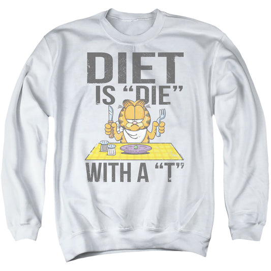 Garfield Diet Is Die With A T Mens Crewneck Sweatshirt White Officially Licensed