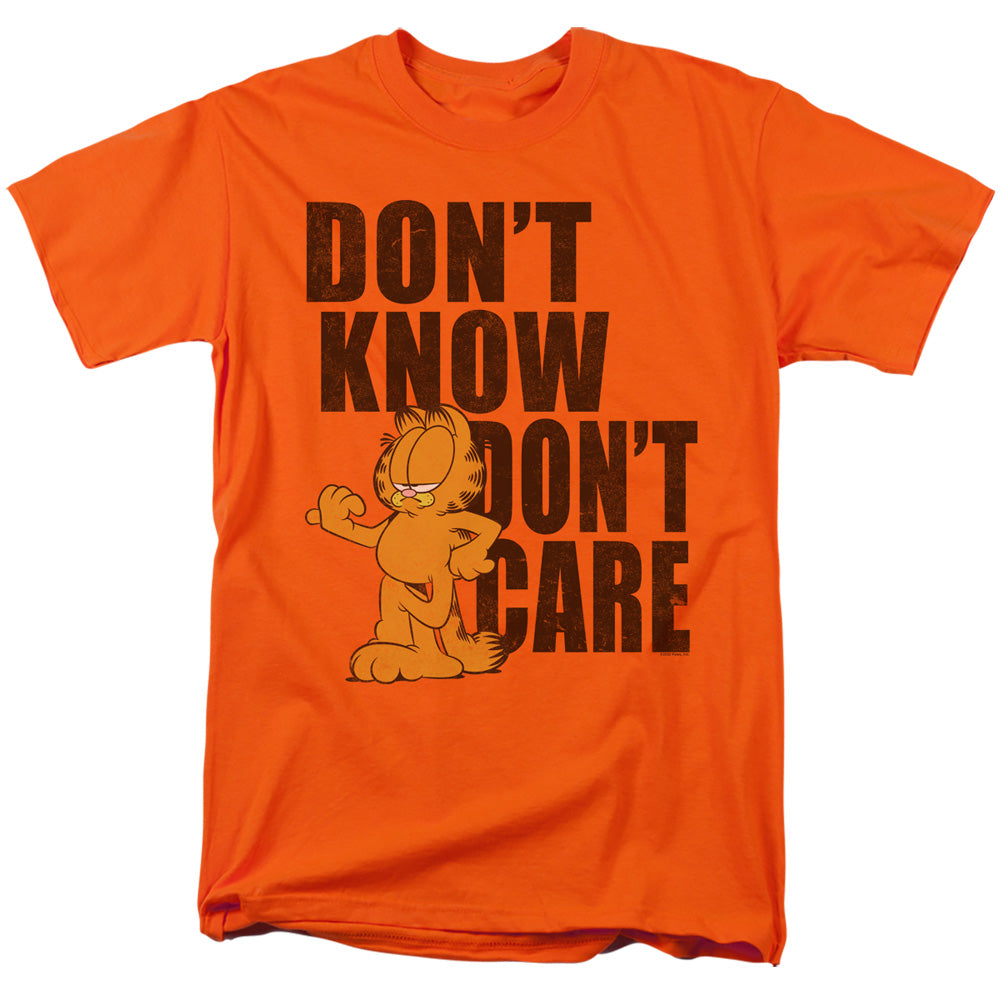 Garfield Don'T Know Don'T Care Mens T Shirt Orange