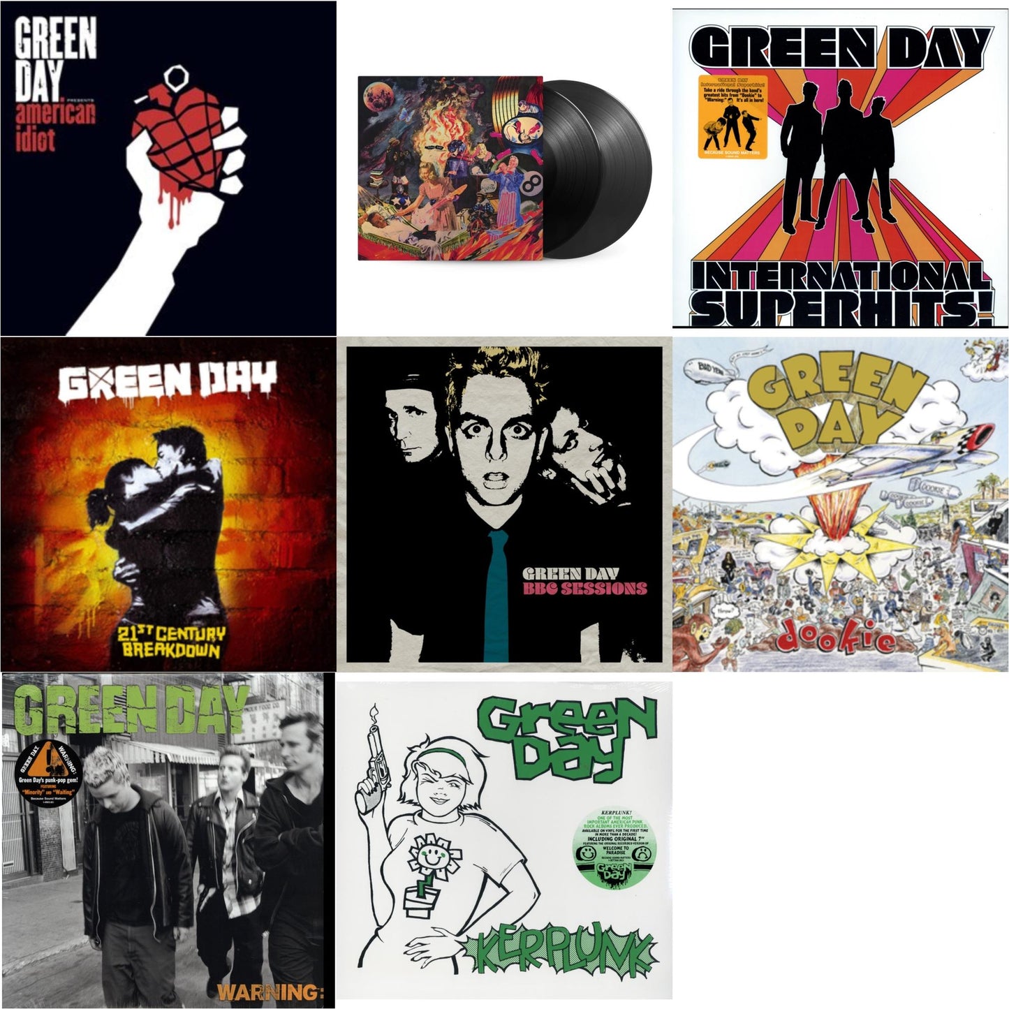 Green Day - Warning & International Superhits & Bbc Sessions (X) (2LP) & Insomniac (25Th Anniversary/2LP) & 21St Century Breakdown & American Idiot (W/Poster) & Kerplunk (120G/7Inch Single) & Dookie