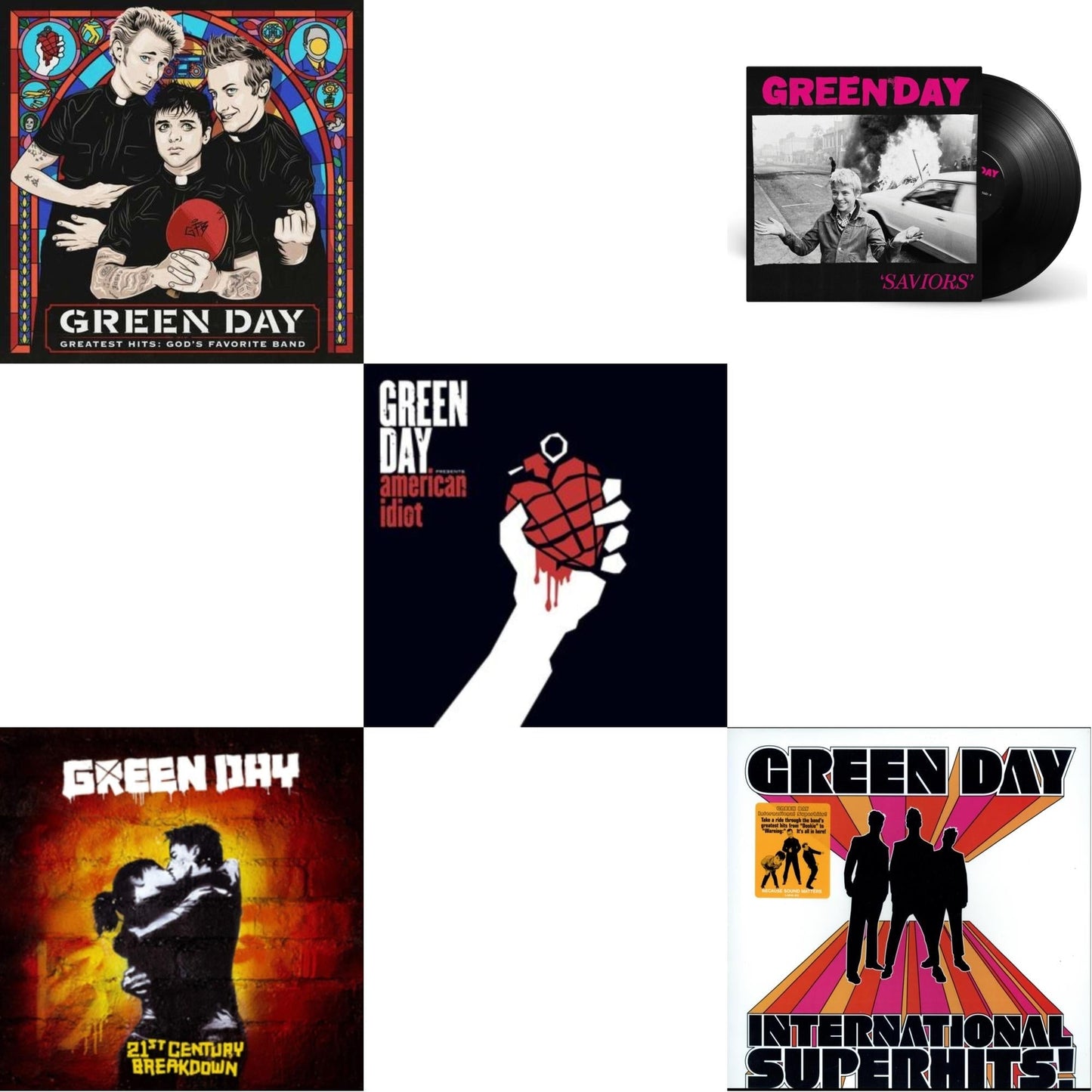 Green Day - International Superhits & Saviors & Greatest Hits: God's Favorite Band (X) & 21St Century Breakdown & American Idiot (W/Poster) - LP Vinyl Bundle