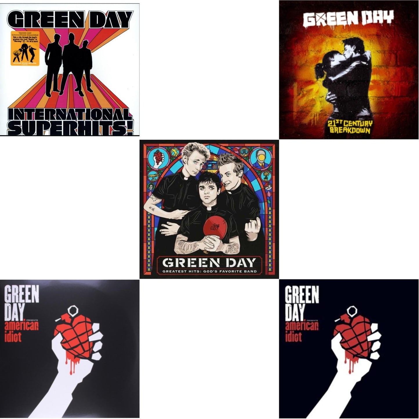 Green Day - International Superhits & American Idiot & Greatest Hits: God's Favorite Band (X) & 21St Century Breakdown & American Idiot (W/Poster) - LP Vinyl Bundle