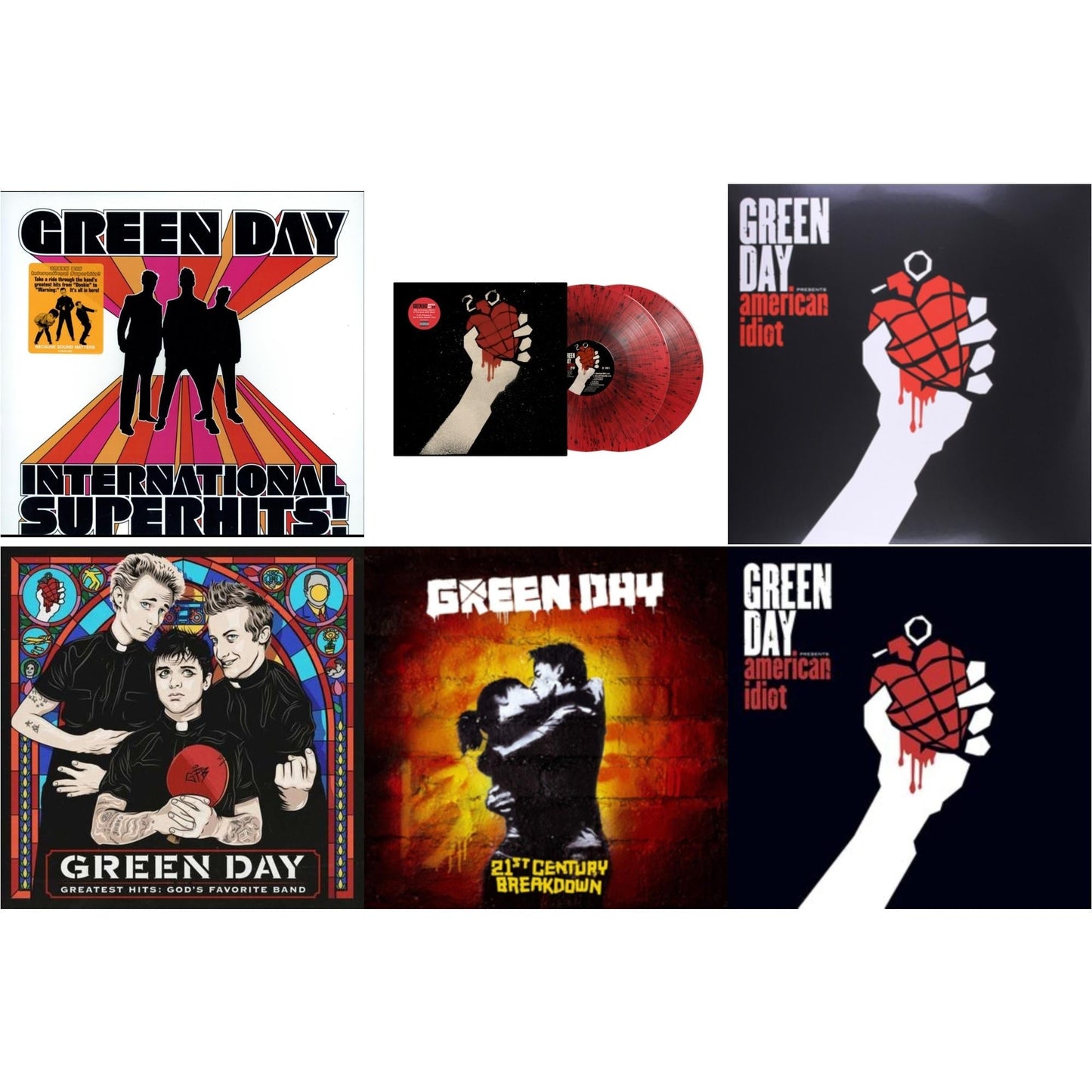 Green Day - International Superhits & American Idiot (2LP/Red & Black Splatter Vinyl) & American Idiot & Greatest Hits: God's Favorite Band (X) & 21St Century Breakdown & American Idiot (W/Poster)