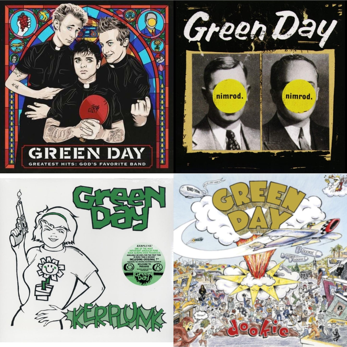 Green Day - Nimrod & Greatest Hits: God's Favorite Band (X) & Kerplunk (120G/7Inch Single) & Dookie - LP Vinyl Bundle