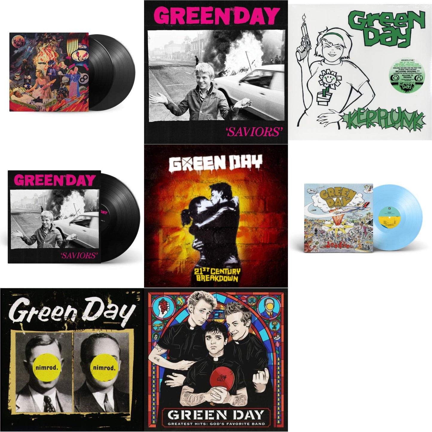 Green Day - Dookie (X) (Baby Blue LP Vinyl) & Saviors (180G/Deluxe LP Vinyl) & Saviors & Insomniac (25Th Anniversary/2LP) & Nimrod & Greatest Hits: God's Favorite Band (X) & 21St Century Breakdown & Kerplunk (120G/7Inch Single)