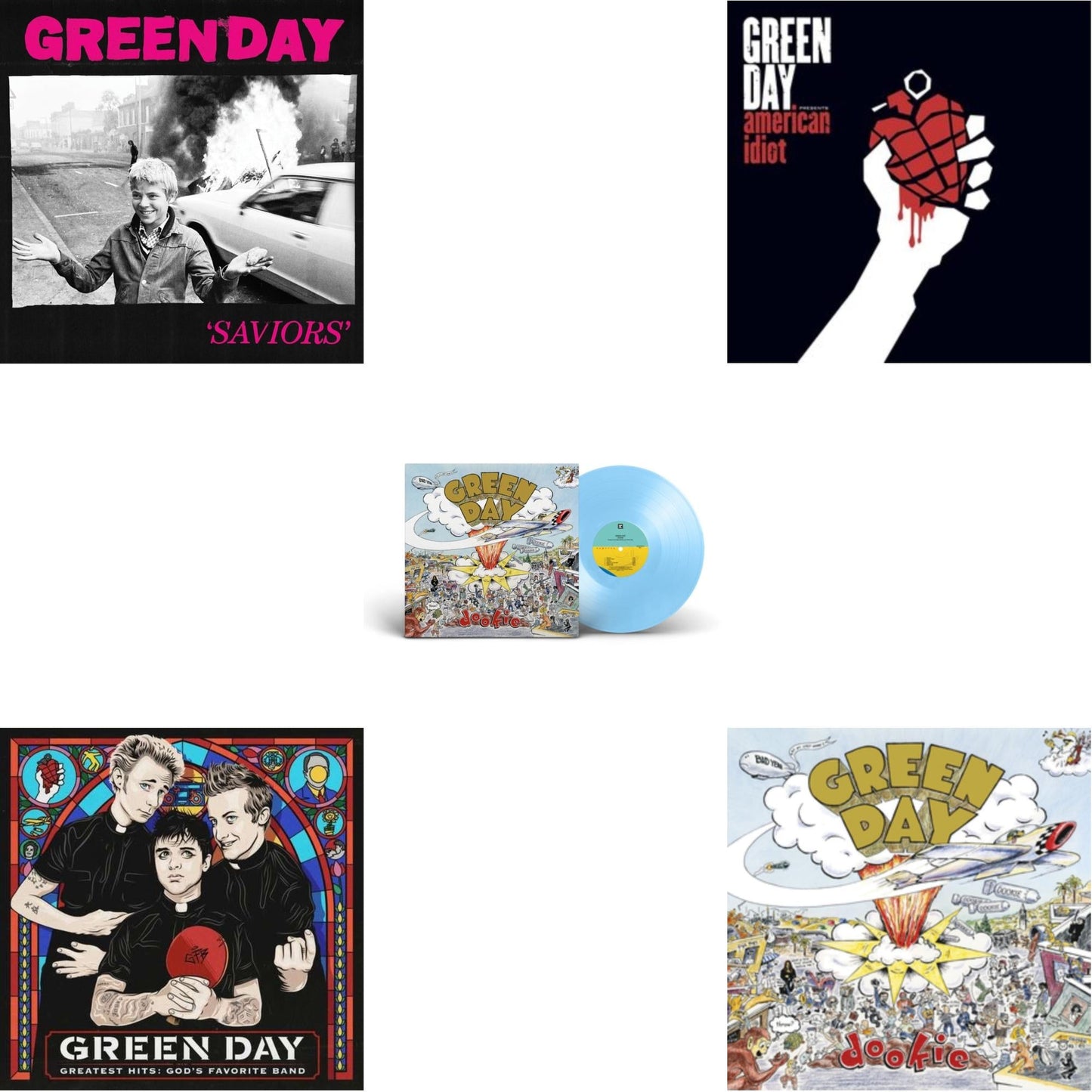 Green Day - Dookie (X) (Baby Blue LP Vinyl) & Saviors (180G/Deluxe LP Vinyl) & Greatest Hits: God's Favorite Band (X) & American Idiot (W/Poster) & Dookie