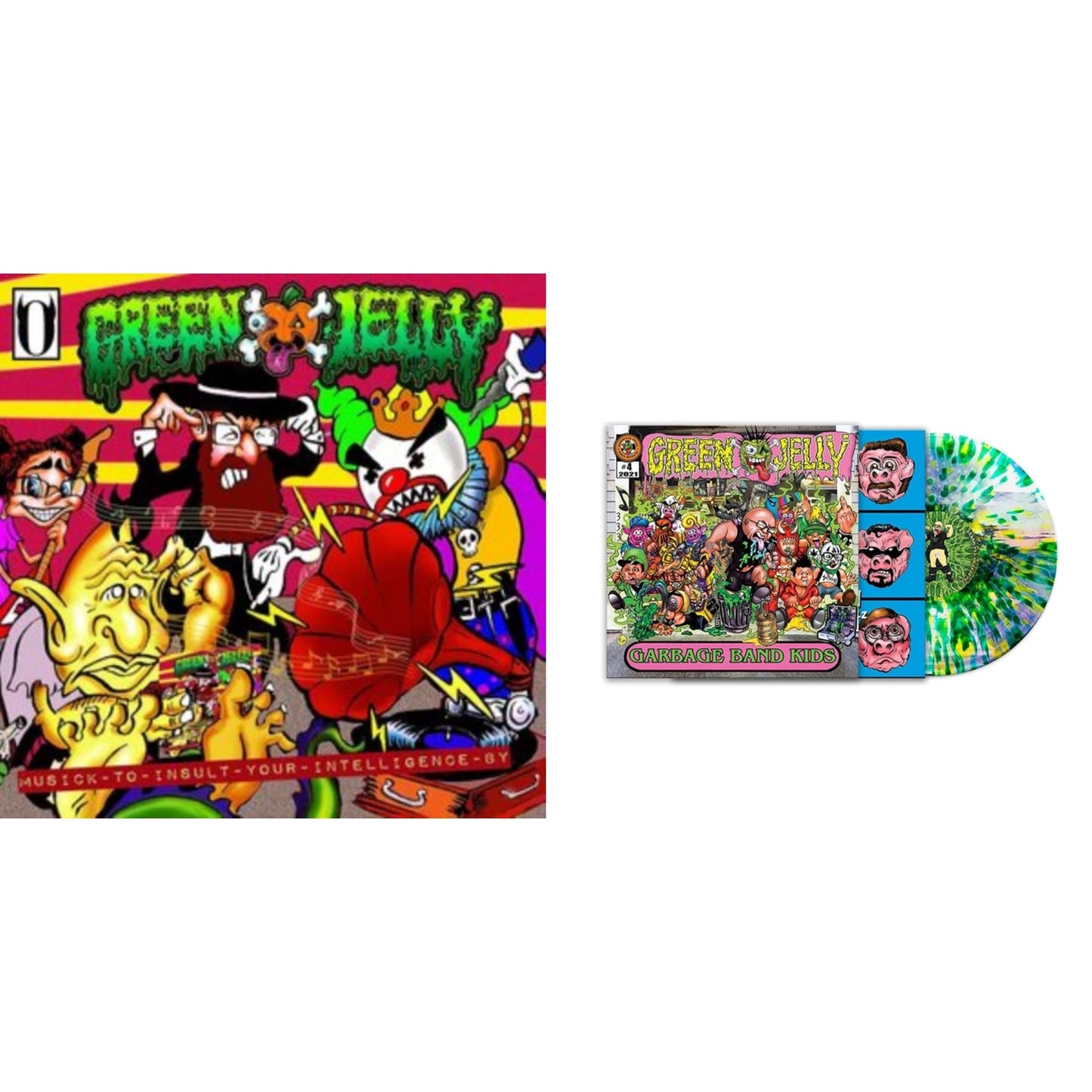Green Jelly - Musick To Insult Your Intelligence By (Orange/Black Splatter LP Vinyl/Remastered) & Garbage Band Kids (Green & Yellow Splatter LP Vinyl)