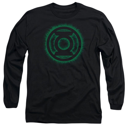 Green Lantern Green Flame Logo Mens Long Sleeve Shirt Black Officially Licensed