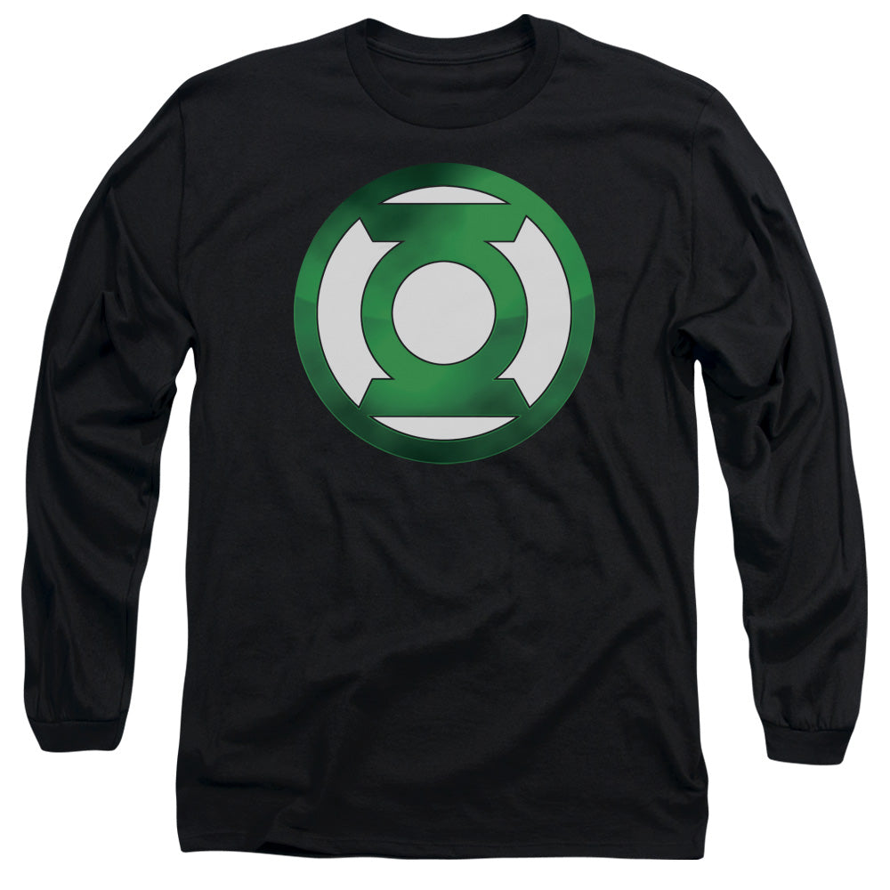 Green Lantern Green Chrome Logo Mens Long Sleeve Shirt Black Officially Licensed