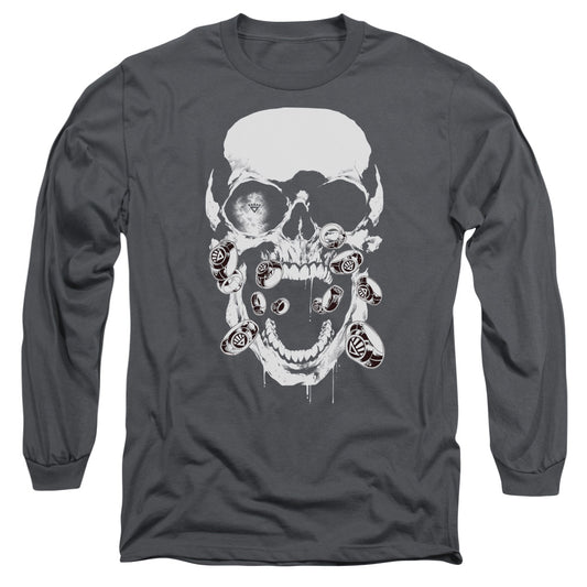 Green Lantern Black Lantern Skull Mens Long Sleeve Shirt Charcoal Officially Licensed