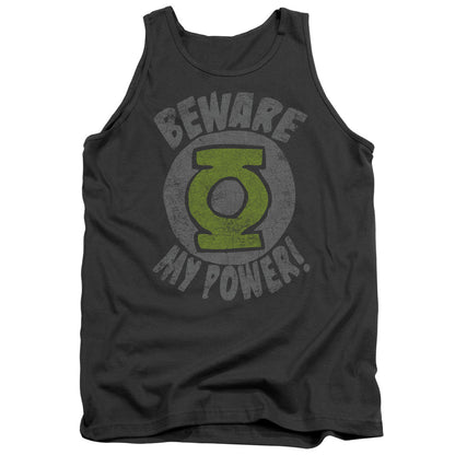 Green Lantern Beware Mens Tank Top Shirt Charcoal