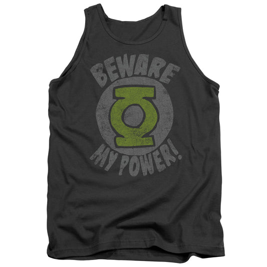 Green Lantern Beware Mens Tank Top Shirt Charcoal