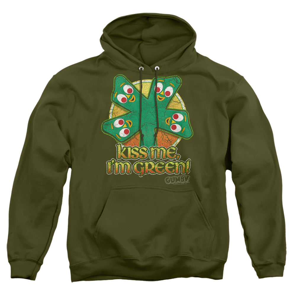 Gumby Kiss Me Mens Hoodie Military Green
