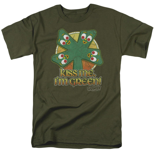 Gumby Kiss Me Mens T Shirt Military Green