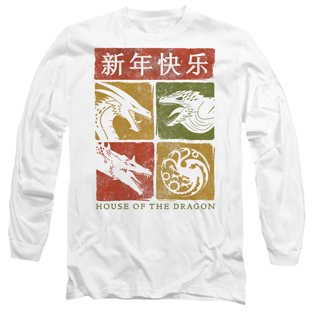 House Of The Dragon Year Of The Dragon Grid Mens Long Sleeve Shirt White Officially Licensed