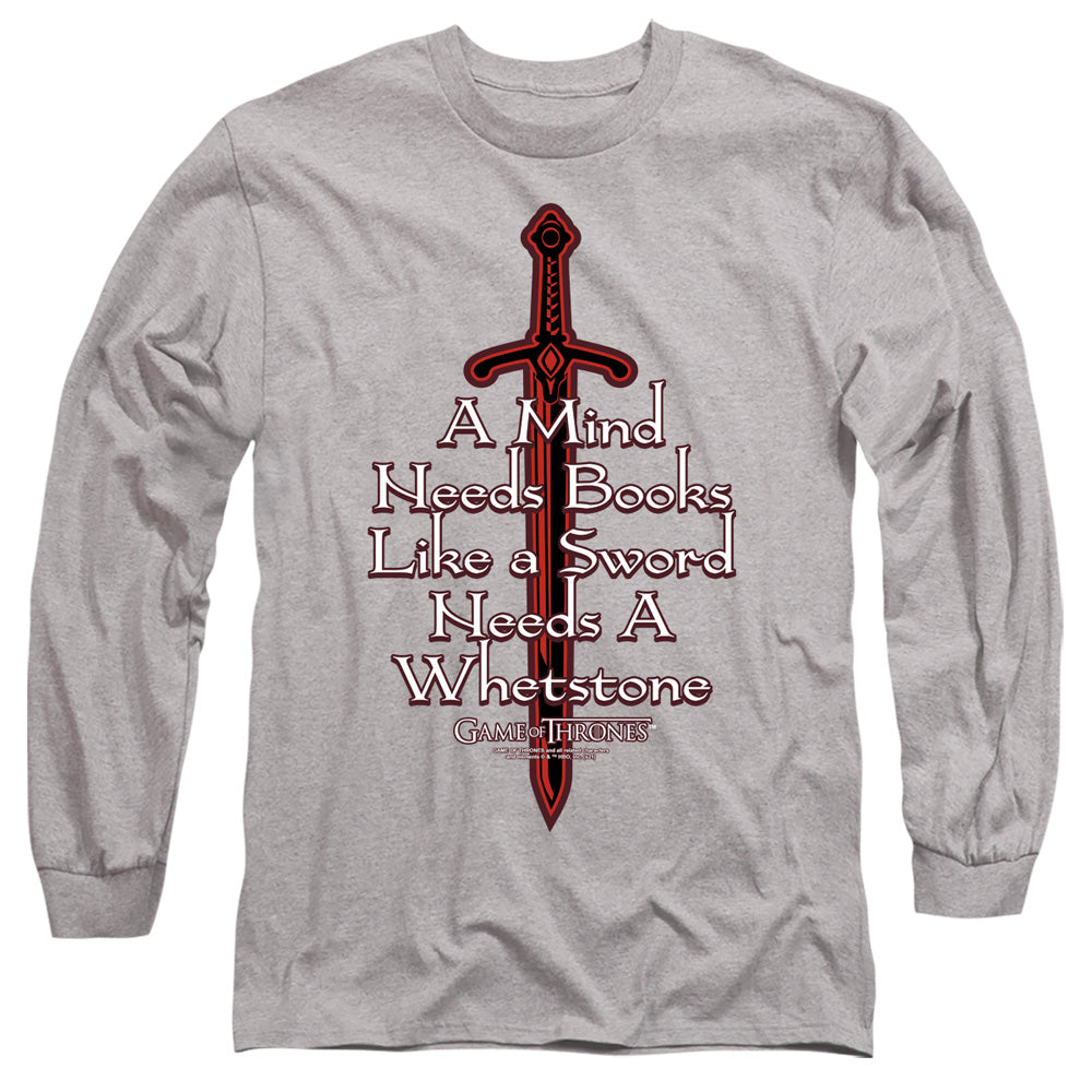 Game Of Thrones The Mind Needs Books Mens Long Sleeve Shirt Athletic Heather Officially Licensed
