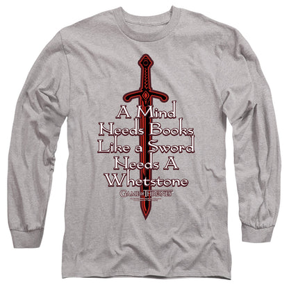 Game Of Thrones The Mind Needs Books Mens Long Sleeve Shirt Athletic Heather Officially Licensed