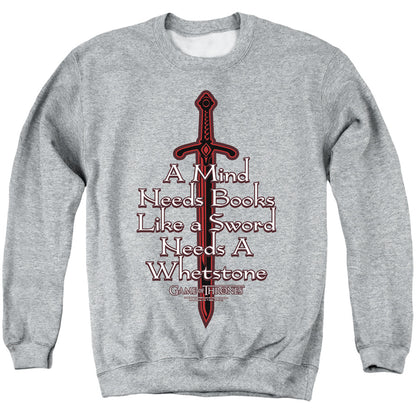 Game Of Thrones The Mind Needs Books Mens Crewneck Sweatshirt Athletic Heather