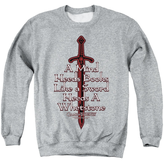 Game Of Thrones The Mind Needs Books Mens Crewneck Sweatshirt Athletic Heather