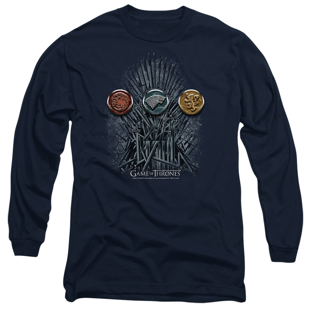 Game Of Thrones For The Throne Sigils Mens Long Sleeve Shirt Navy Officially Licensed