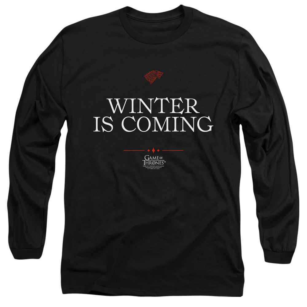 Game Of Thrones Winter Is Coming Text Mens Long Sleeve Shirt Black Officially Licensed