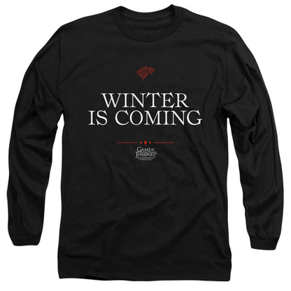 Game Of Thrones Winter Is Coming Text Mens Long Sleeve Shirt Black Officially Licensed