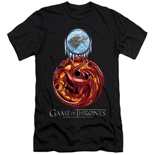 Game Of Thrones Combined Targaryn And Stark Hbo Premium Bella Canvas Slim Fit Mens T Shirt Black