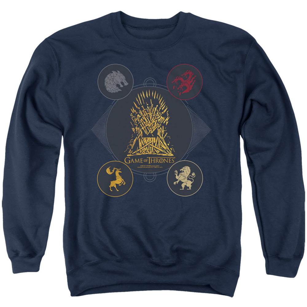 Game Of Thrones 4 Houses 4 The Throne Mens Crewneck Sweatshirt Navy