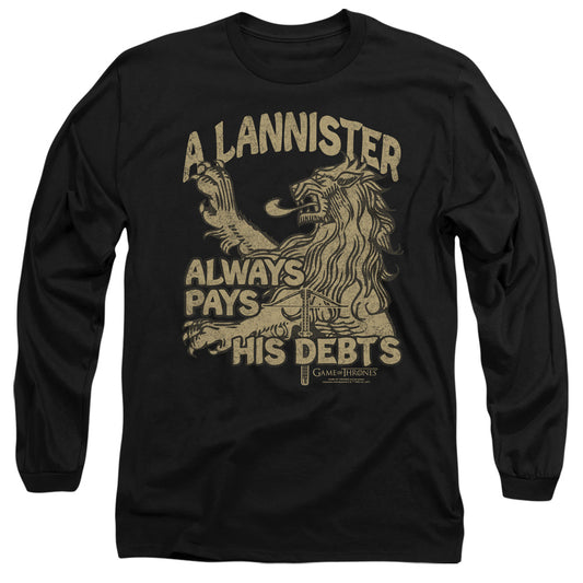 Game Of Thrones Debts Mens Long Sleeve Shirt Black