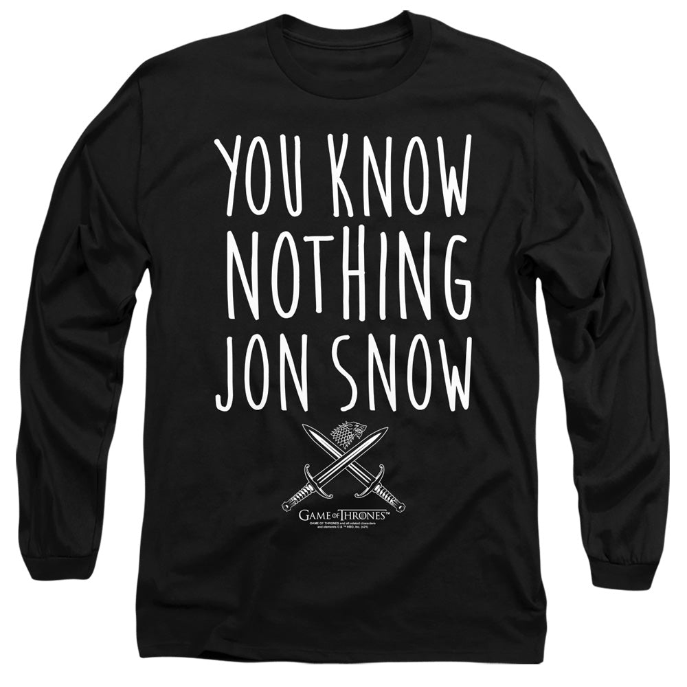 Game Of Thrones You Know Nothing Jon Snow Mens Long Sleeve Shirt Black Officially Licensed