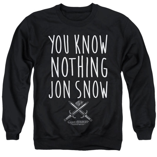 Game Of Thrones You Know Nothing Jon Snow Mens Crewneck Sweatshirt Black