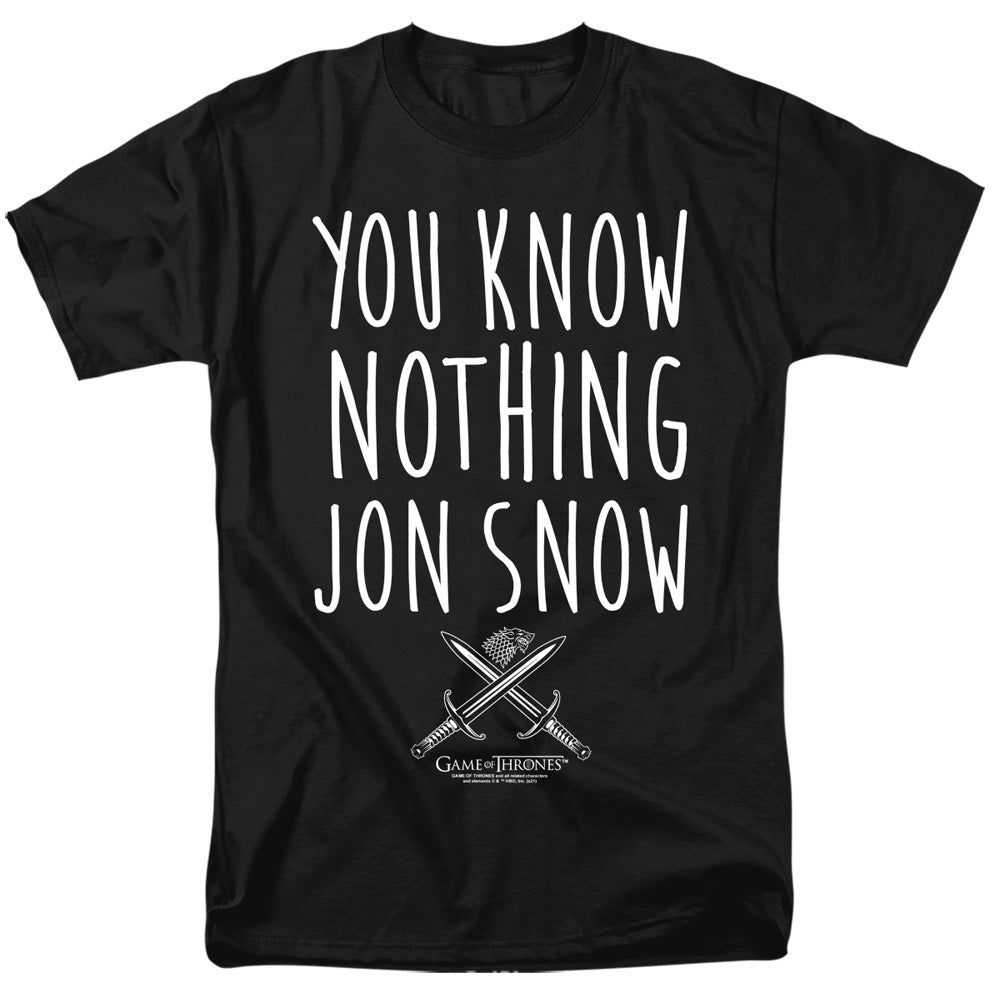 Game Of Thrones You Know Nothing Jon Snow Mens T Shirt Black