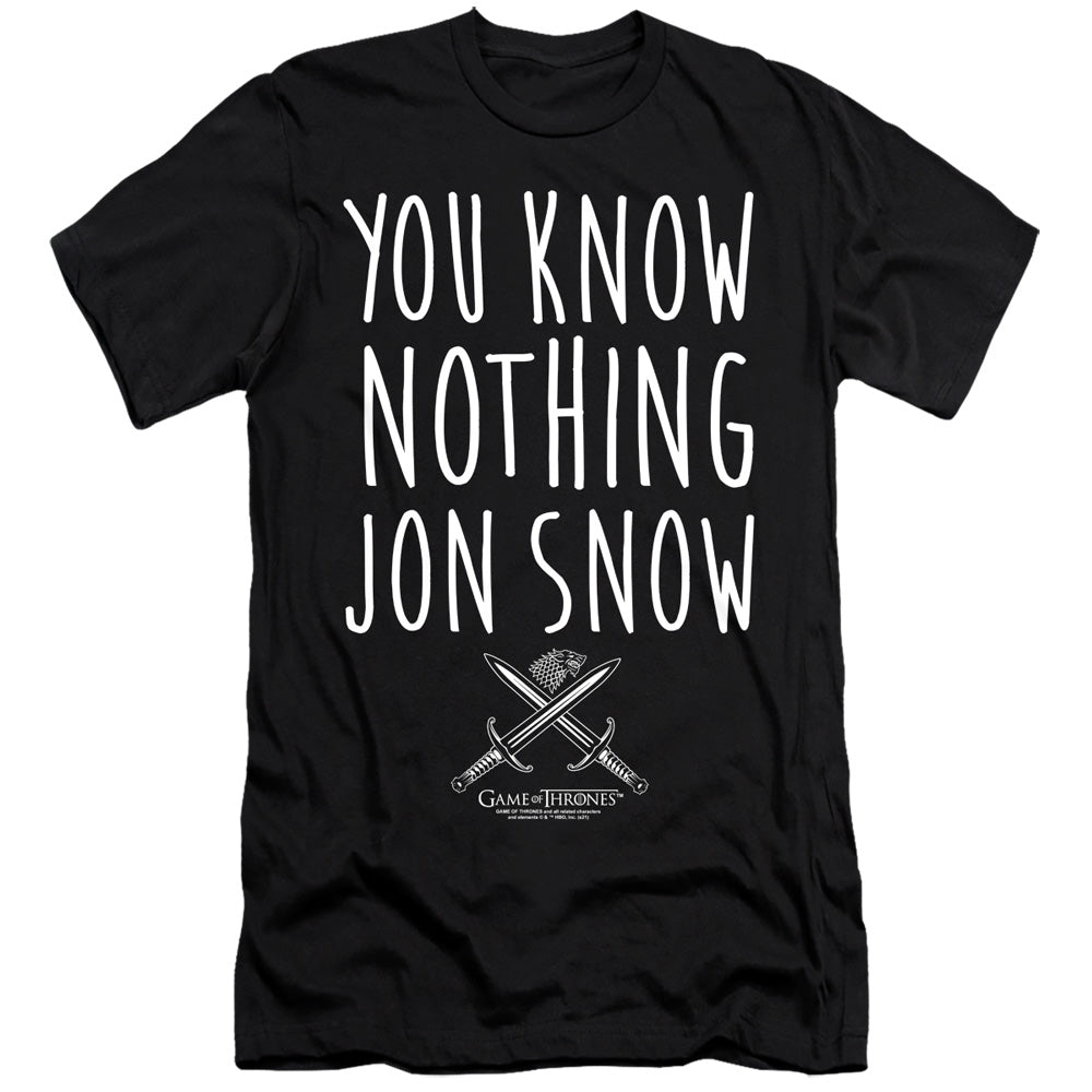 Game Of Thrones You Know Nothing Jon Snow Hbo Premium Bella Canvas Slim Fit Mens T Shirt Black