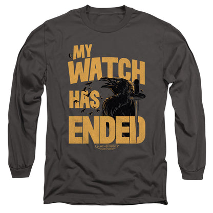 Game Of Thrones My Watch Has Ended Mens Long Sleeve Shirt Charcoal Officially Licensed
