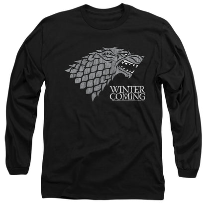 Game Of Thrones Startk Winter Is Coming On Black Mens Long Sleeve Shirt Black Officially Licensed