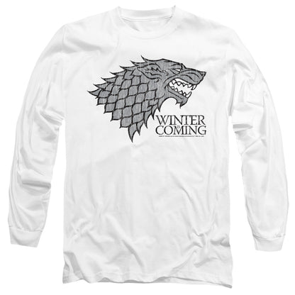 Game Of Thrones Startk Winter Is Coming On White Mens Long Sleeve Shirt White Officially Licensed