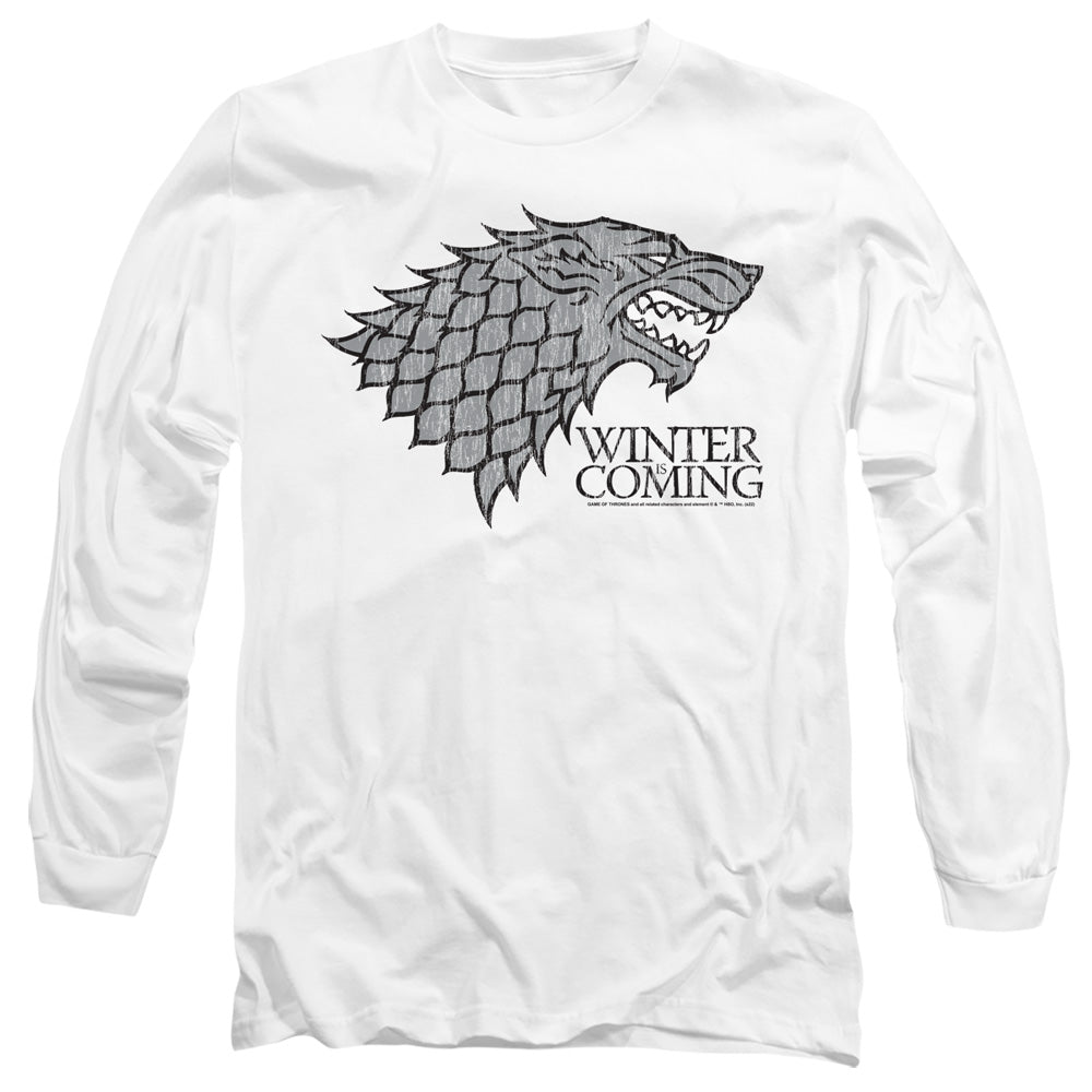 Game Of Thrones Startk Winter Is Coming On White Mens Long Sleeve Shirt White Officially Licensed