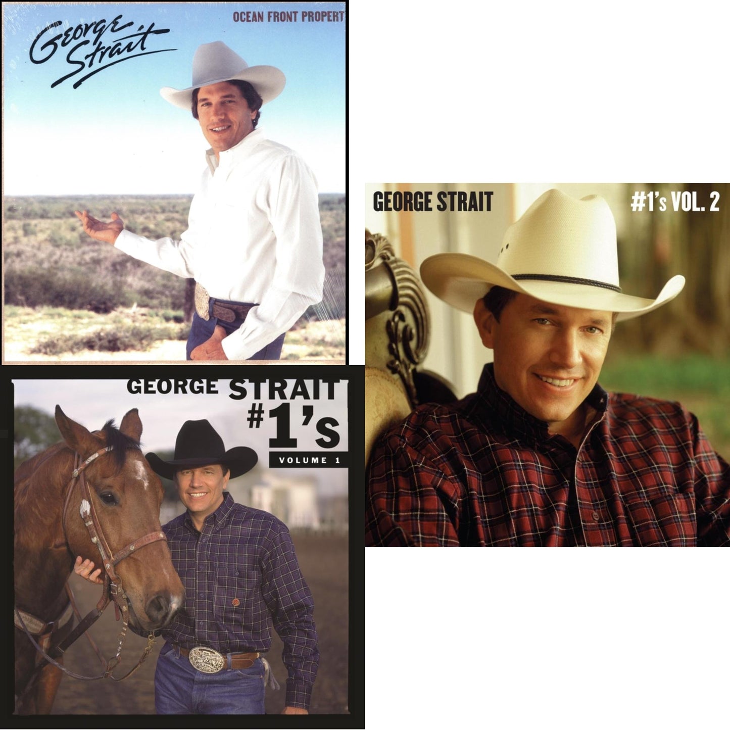George Strait - #1'S Volume 1 (Blue LP Vinyl) & #1'S Volume 2 (Tan LP Vinyl) & Ocean Front Property (LP)
