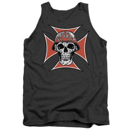 Iron Cross Skull Mens Tank Top Shirt Charcoal