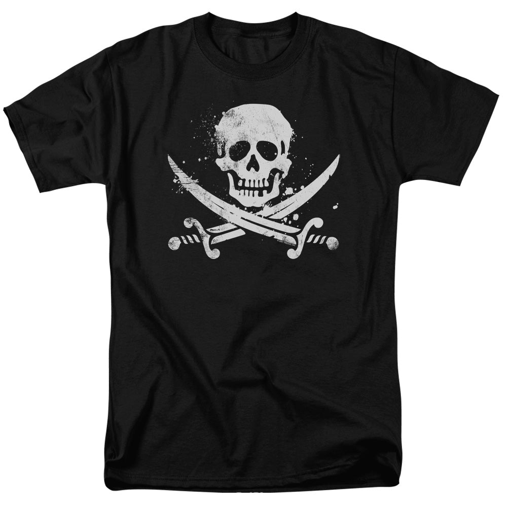Distressed Jolly Roger Mens T Shirt Black
